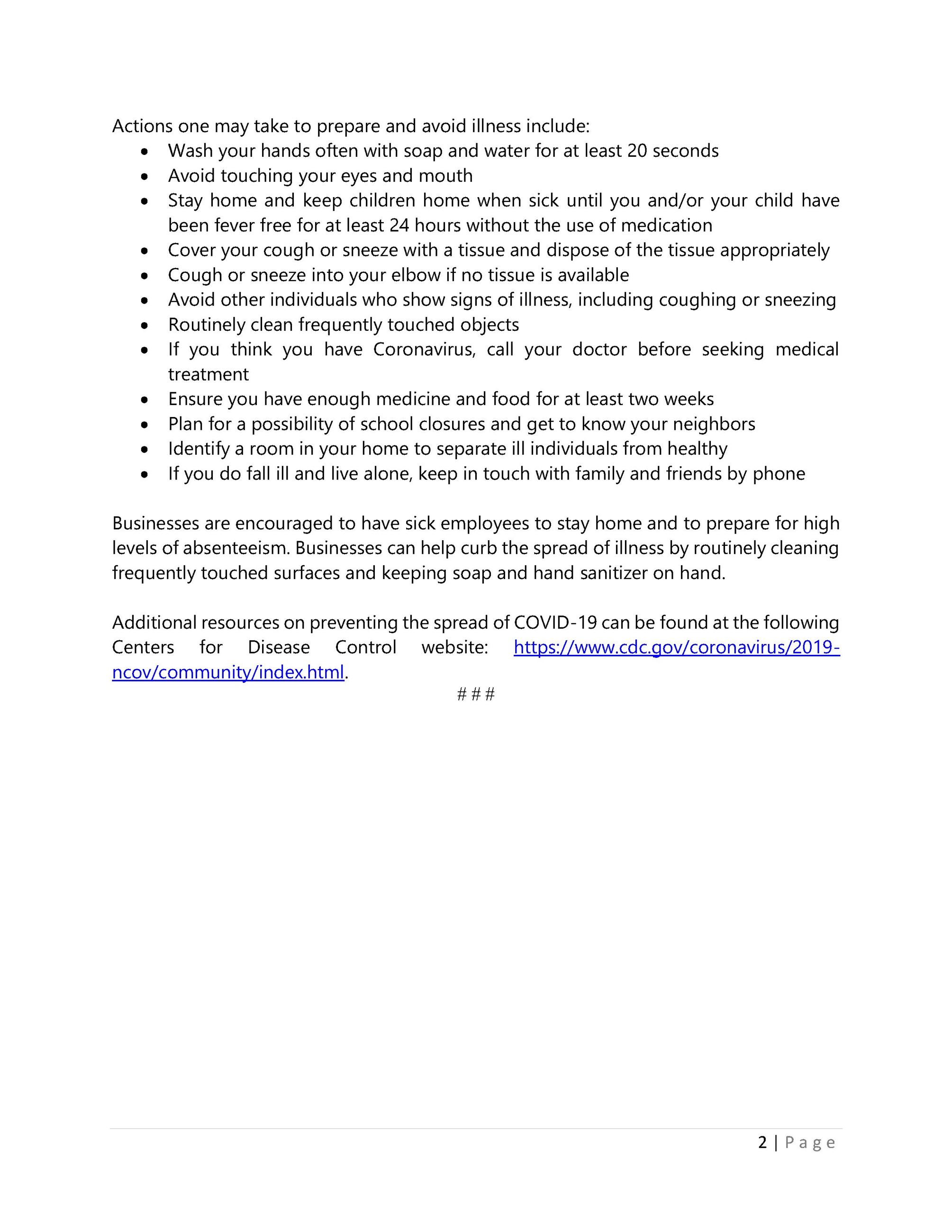 Coronavirus Press Release 