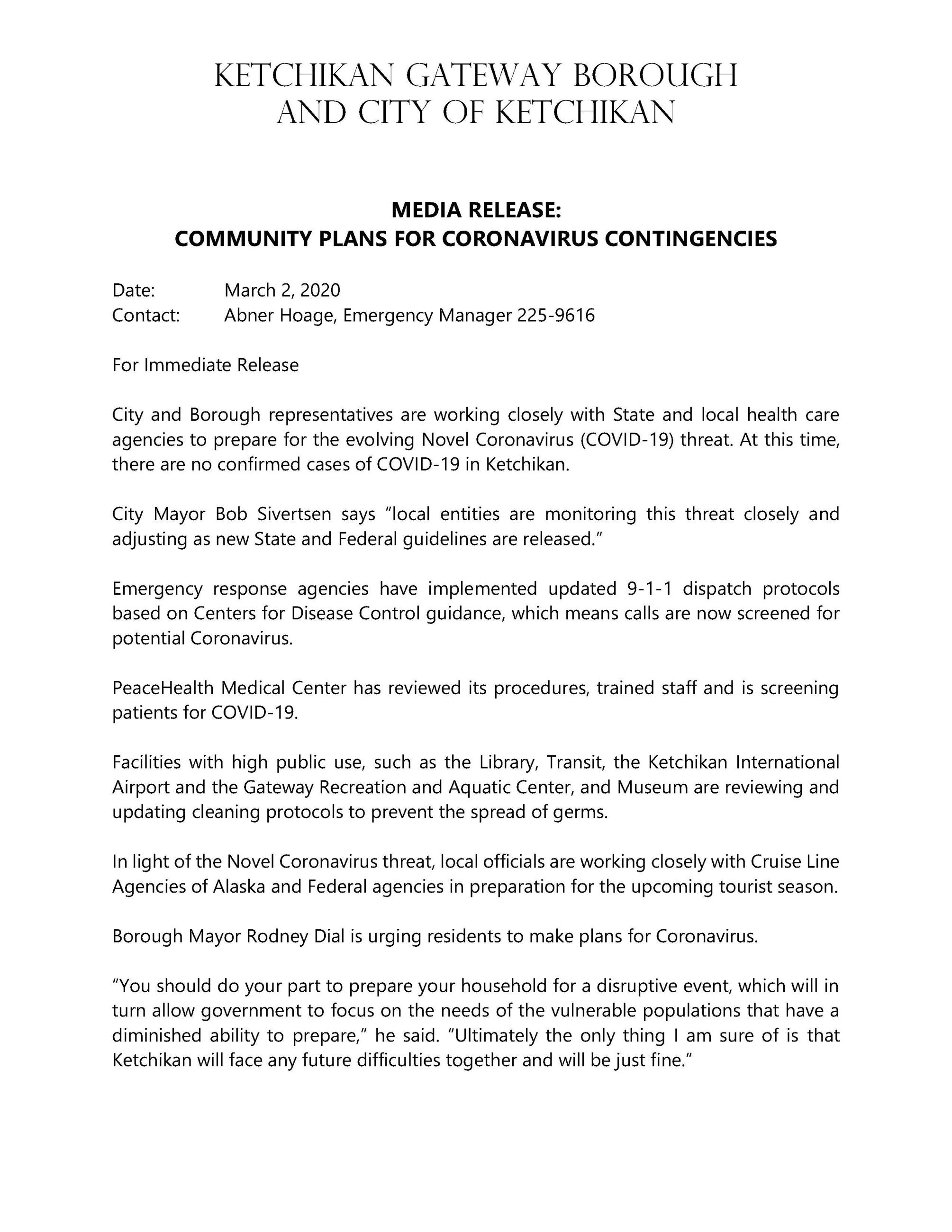 Coronavirus Press Release 